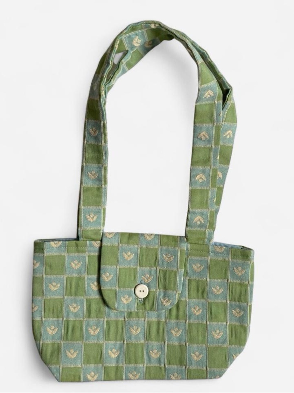 Handmade green & blue check shoulder bag
